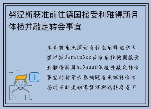 努涅斯获准前往德国接受利雅得新月体检并敲定转会事宜